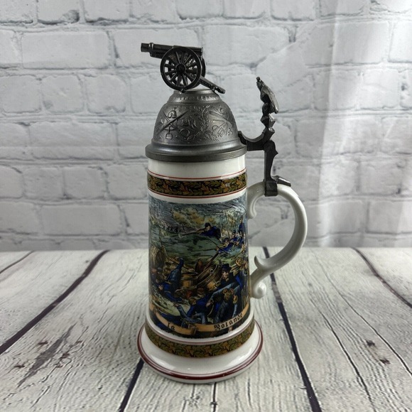 HOUSE OF GOEBEL STEIN ORNATE MILITARY EAGLE & CANNON W LITHOPONE - Picture 1 of 13